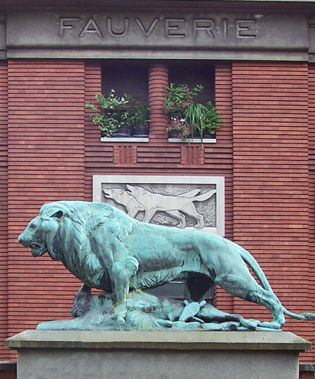 Paul JOUVE (1878-1973) - Lion de l'Atlas terrassant un mouflon. 1937.
